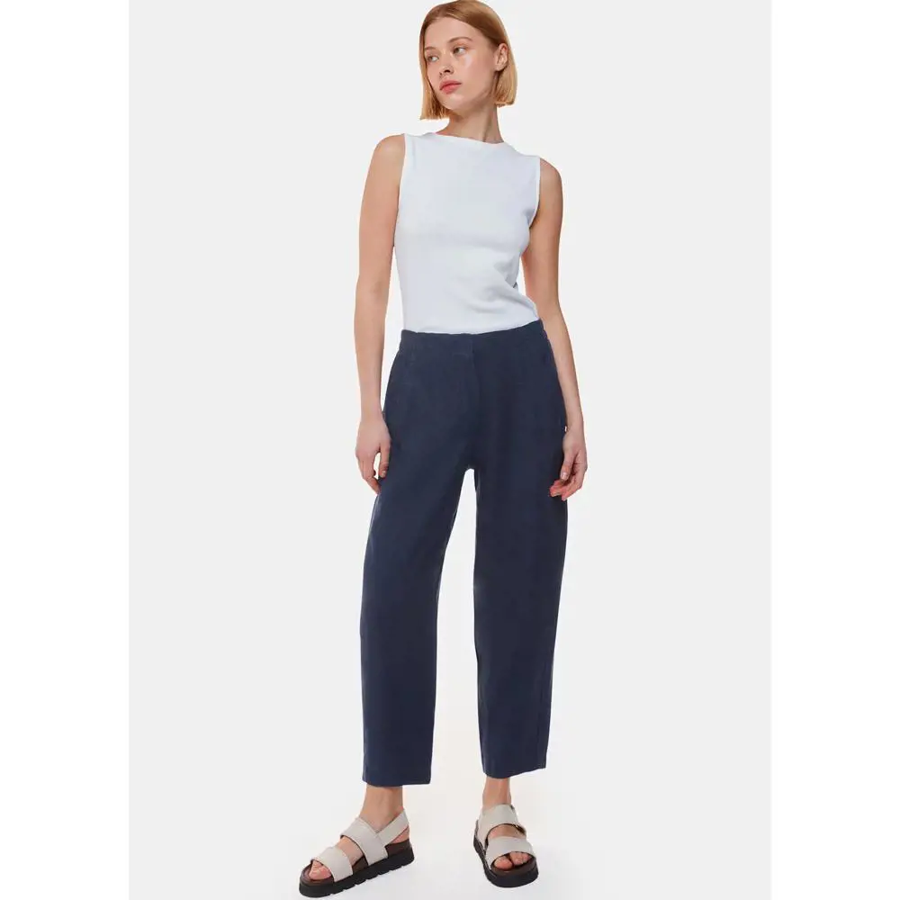 Whistles Navy Linen Barrel Leg Trouser